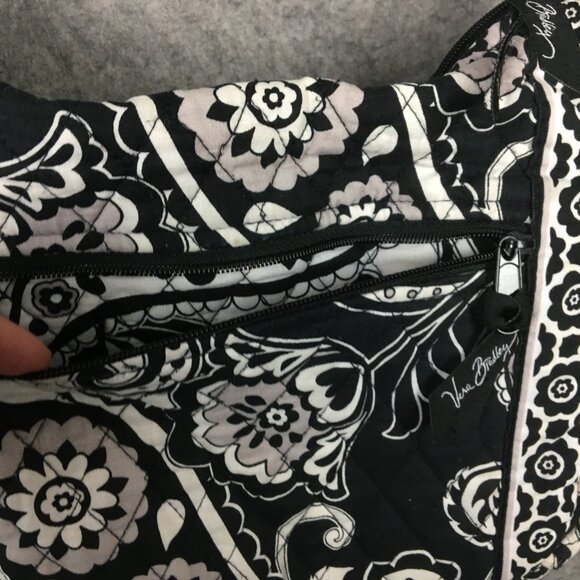 Vera Bradley Tote Over Shoulder Back Hobo Handbag Black White Paisley Quilted - Picture 8 of 15
